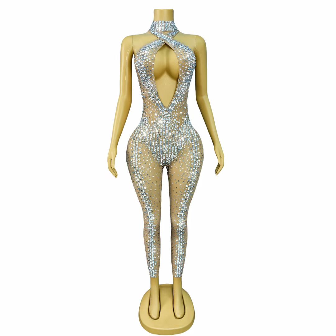 CELESINYI Jiaochaku Crystal Cross Jumpsuit