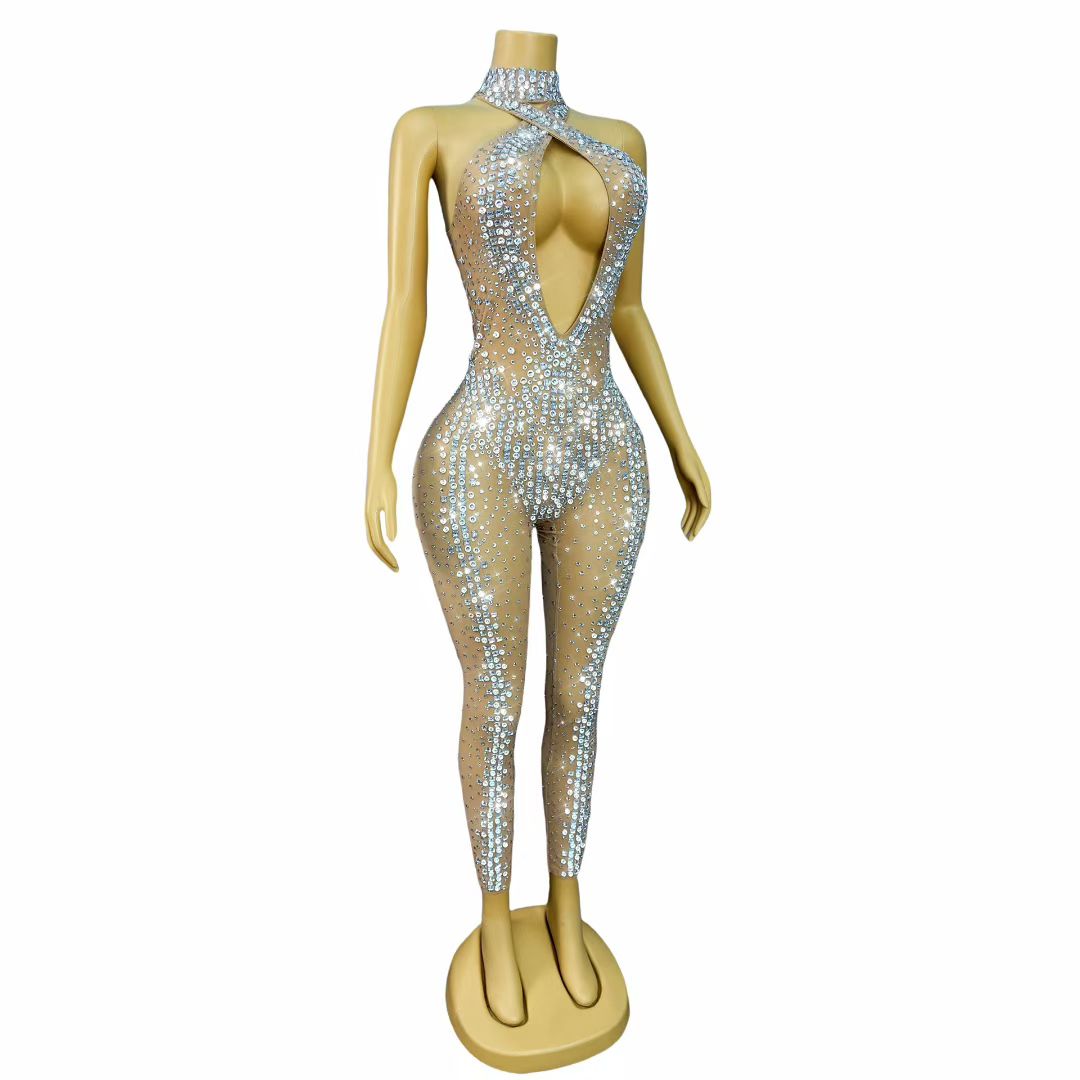 CELESINYI Jiaochaku Crystal Cross Jumpsuit