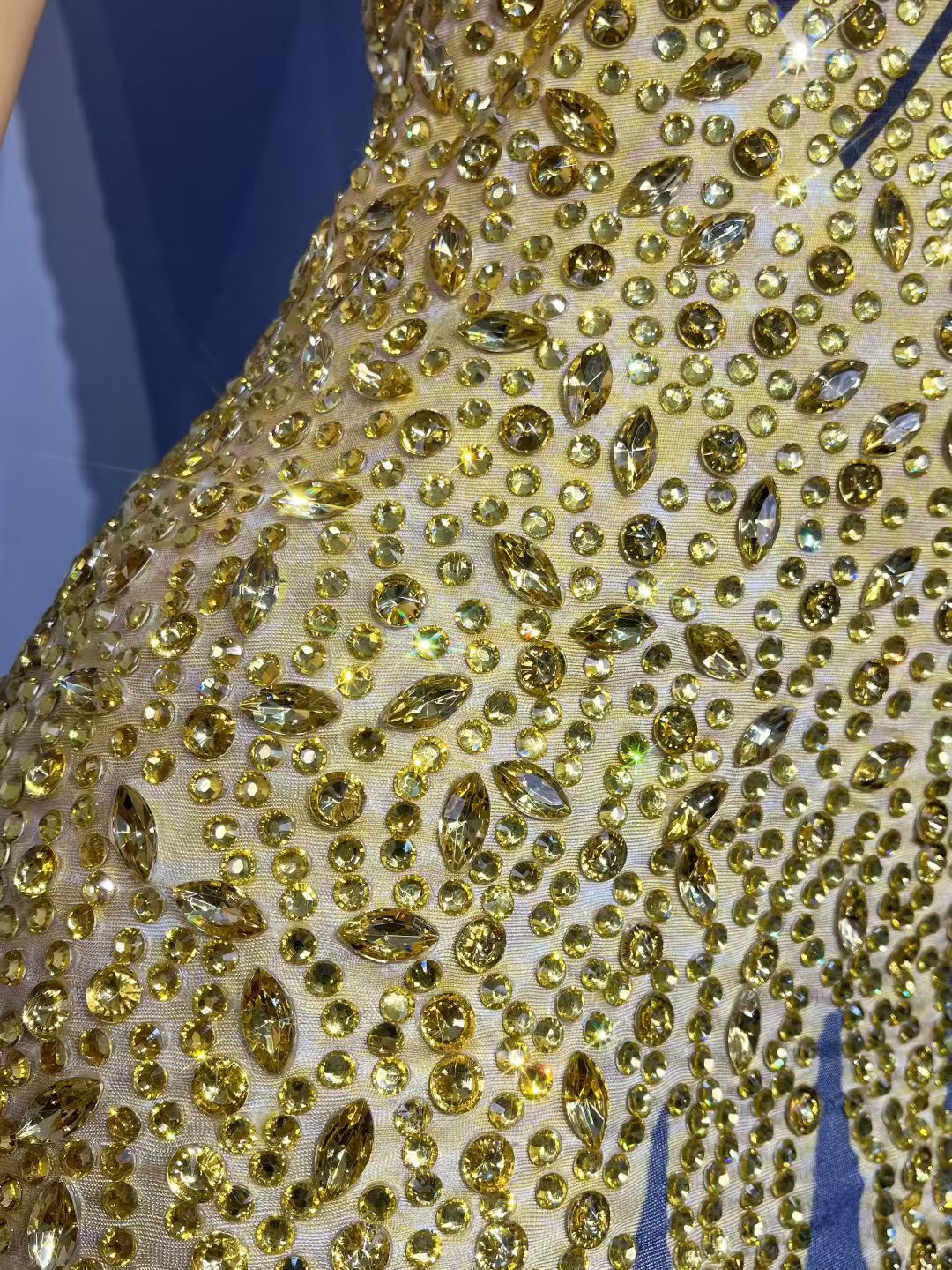 Huangjin Gold Striped Diamond Strap Mini Dress