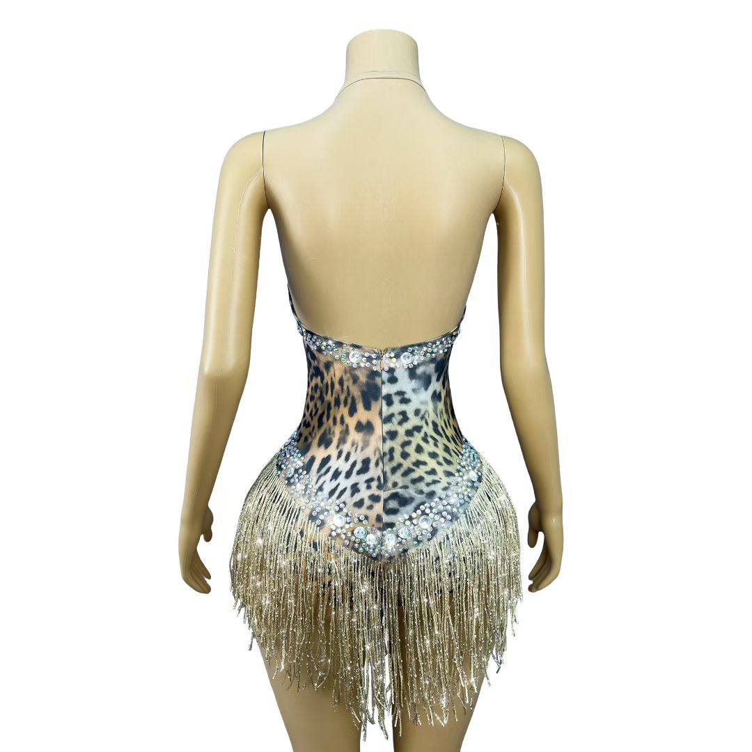 CELESINYI Huangbao Crystal Leopard Bodysuit