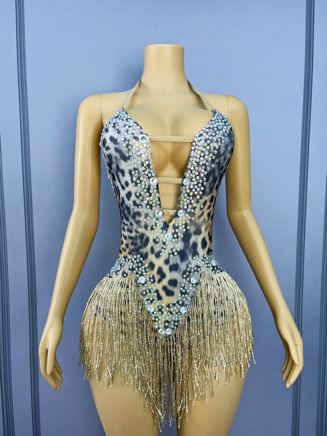 CELESINYI Huangbao Crystal Leopard Bodysuit