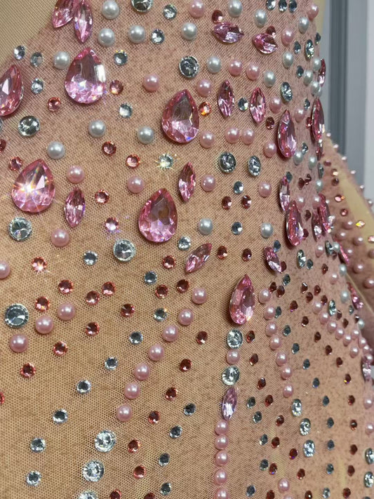 CELESINYI Fennvlv Crystal Nude Illusion Gown