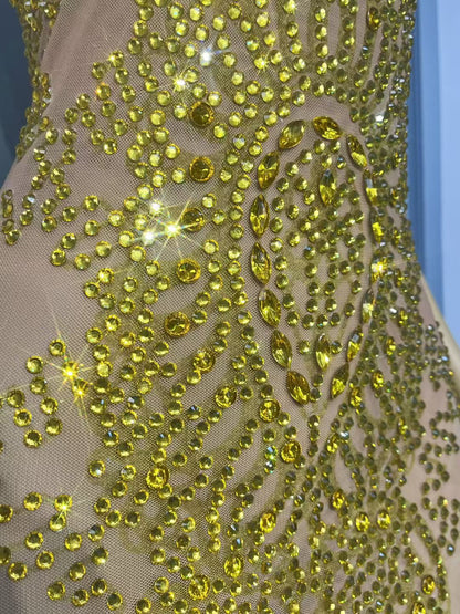 Dajin Gold Rhinestone Sleeveless Dress for Party