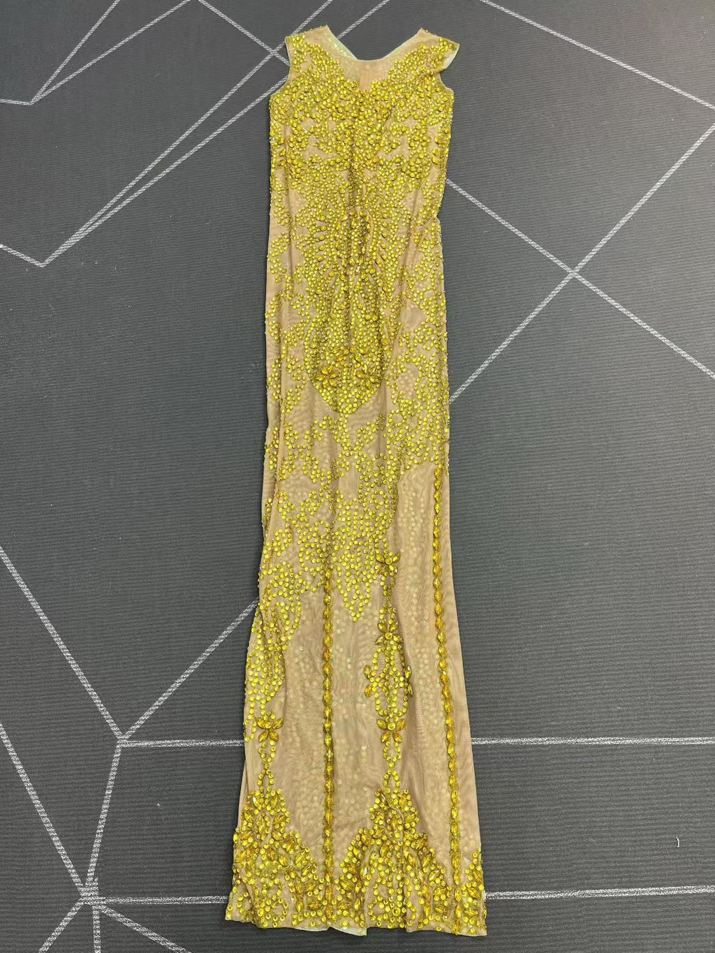 Dajin Gold Rhinestone Sleeveless Dress for Party
