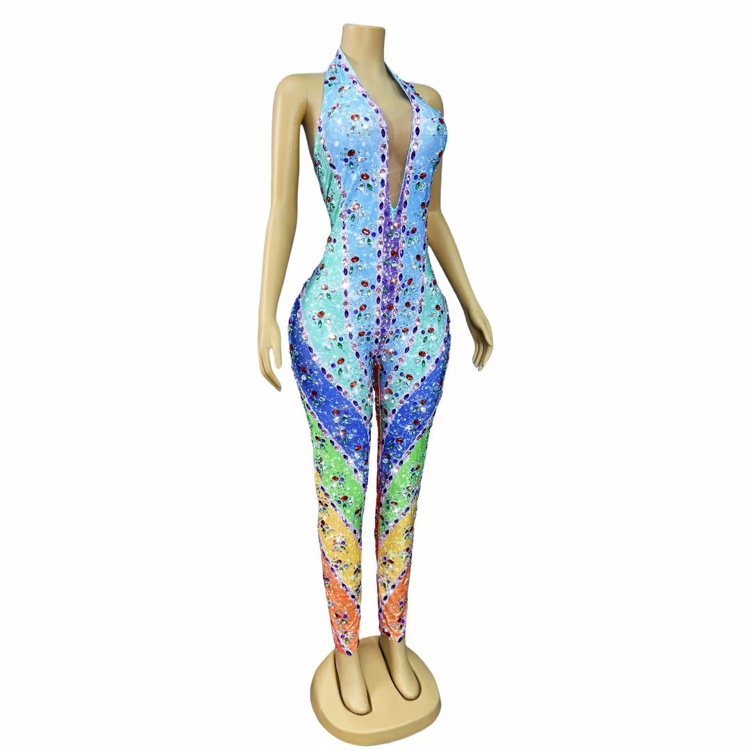 Caiguangku Colorful Printed Diamond Jumpsuit