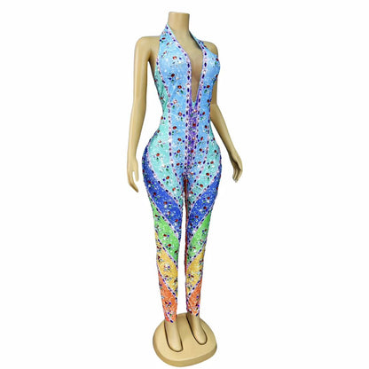 Caiguangku Colorful Printed Diamond Jumpsuit