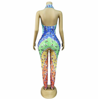 Caiguangku Colorful Printed Diamond Jumpsuit