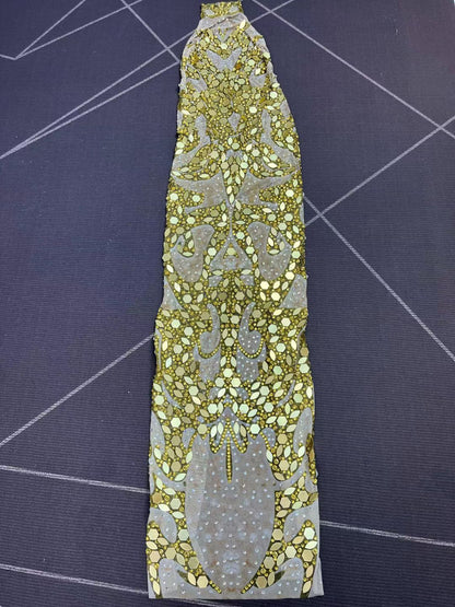 Jincaihua Golden Lens Rhinestone Flower Long Prom Dress