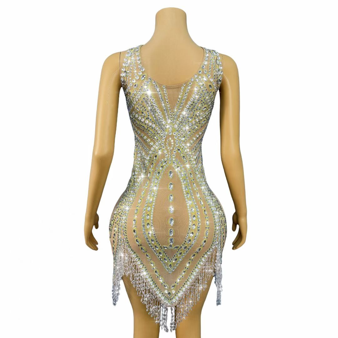 Wuqu Cut-out Design Crystal Pendant Neckline Mini Dress