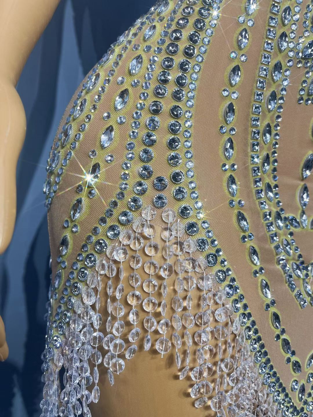 Wuqu Cut-out Design Crystal Pendant Neckline Mini Dress