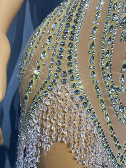 Wuqu Cut-out Design Crystal Pendant Neckline Mini Dress