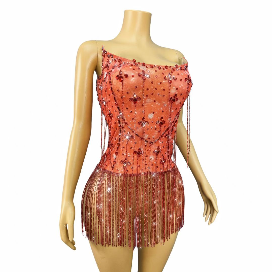CELESINYI Xiaohong Crystal Tassel Mini Dress