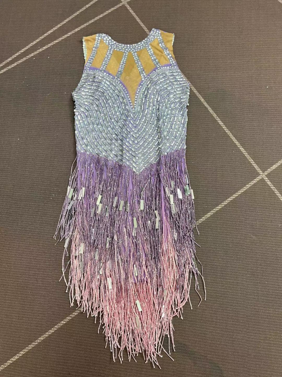 CELESINYI Piaoliu Crystal Lavender Fringe Mini Dress