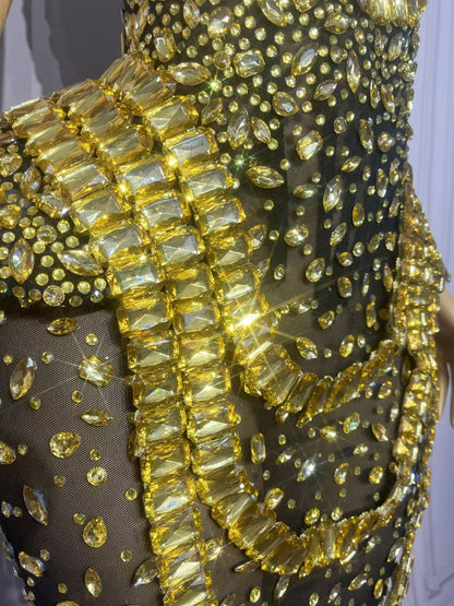 Hongguan Hollow-out Gold Diamonds Long Prom Dresses