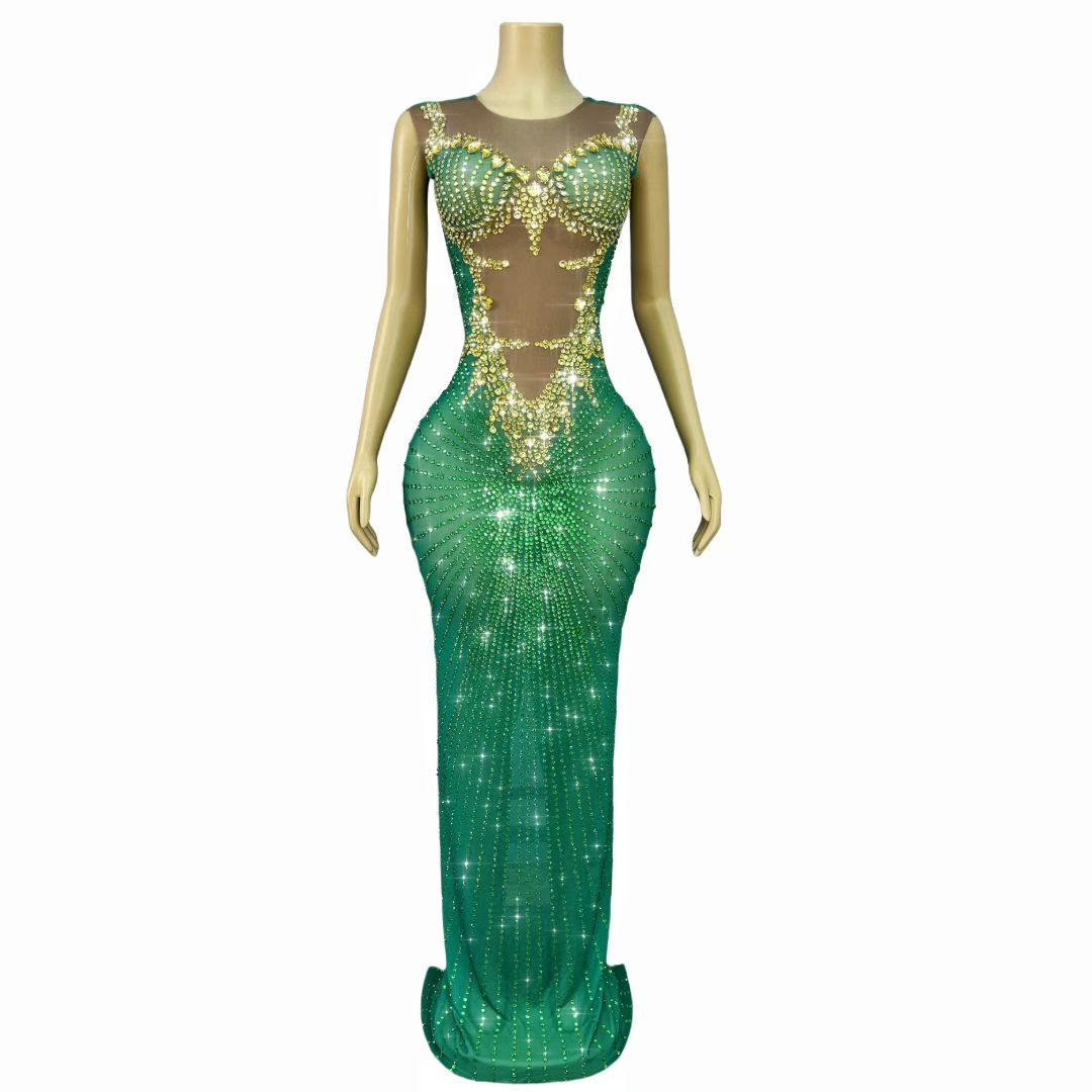 CELESINYI Chijin Crystal Green Gold Gown