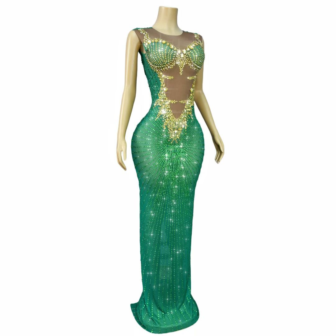 CELESINYI Chijin Crystal Green Gold Gown