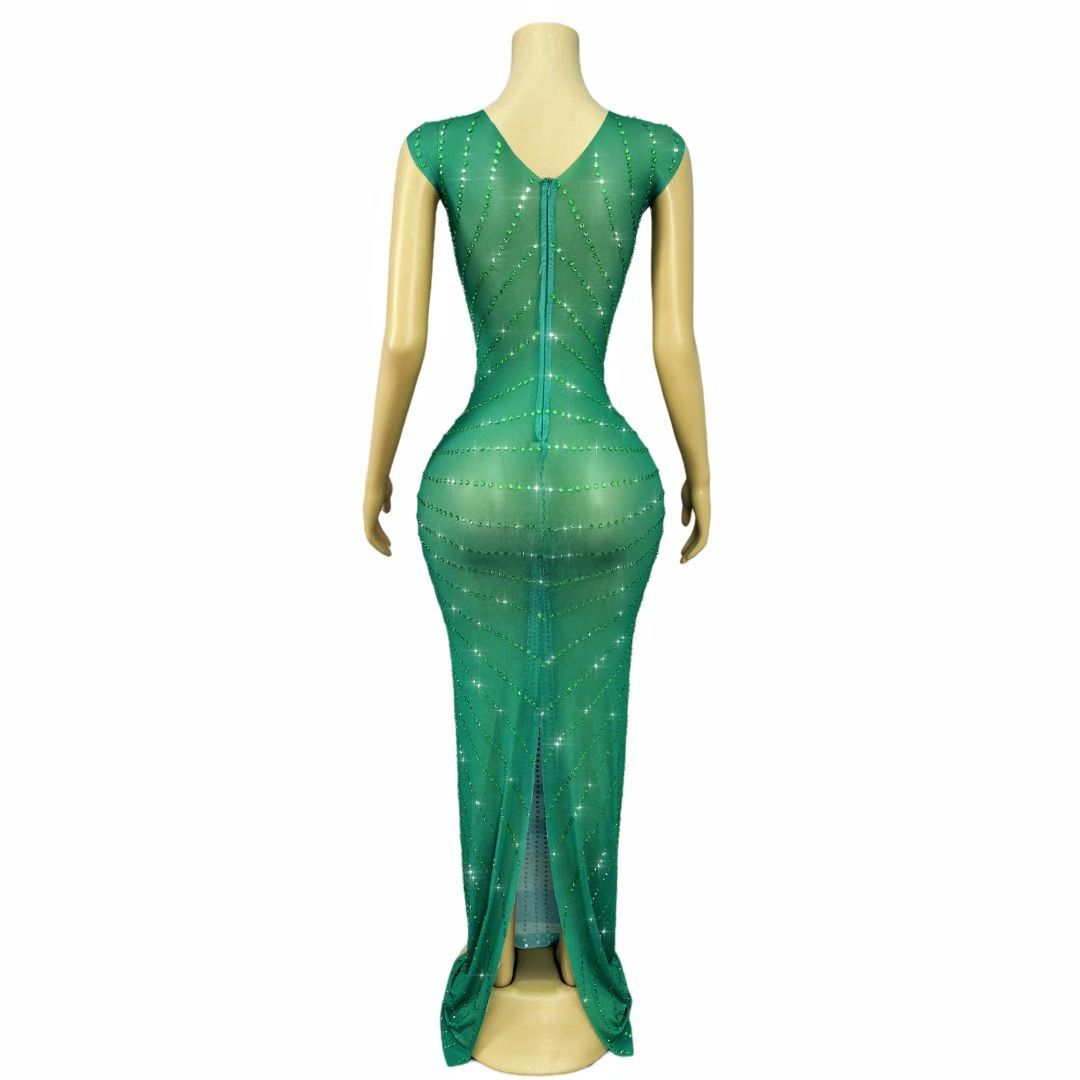 CELESINYI Chijin Crystal Green Gold Gown