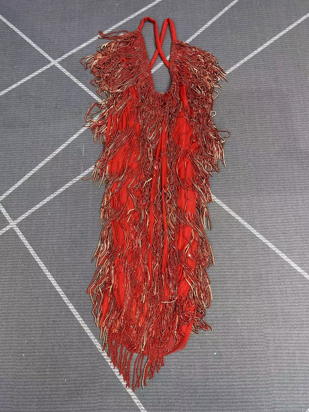 CELESINYI Tiaoyuan Crystal Red Fringe Mini Dress