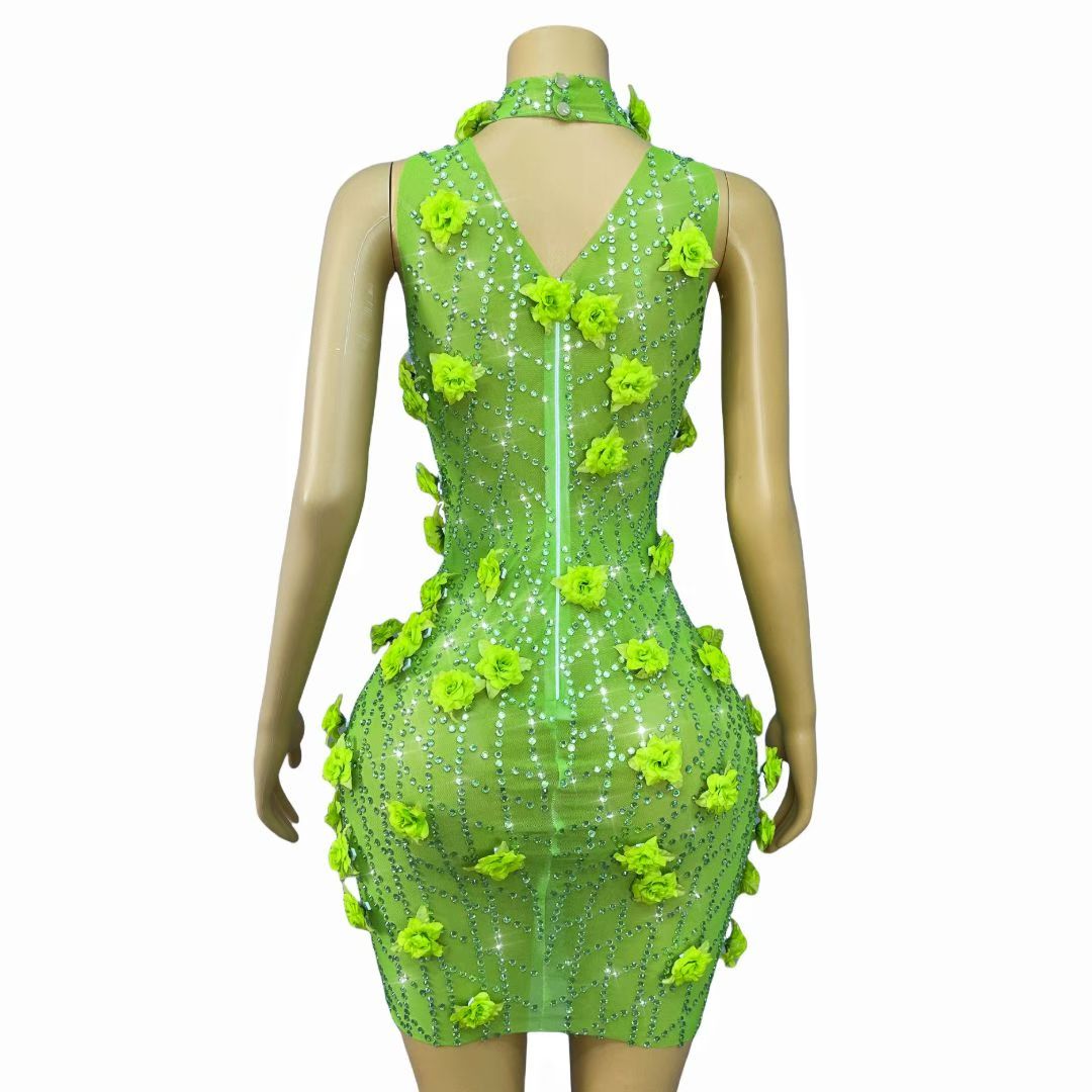 Lvguang Full Green Crystal Pendant Dress