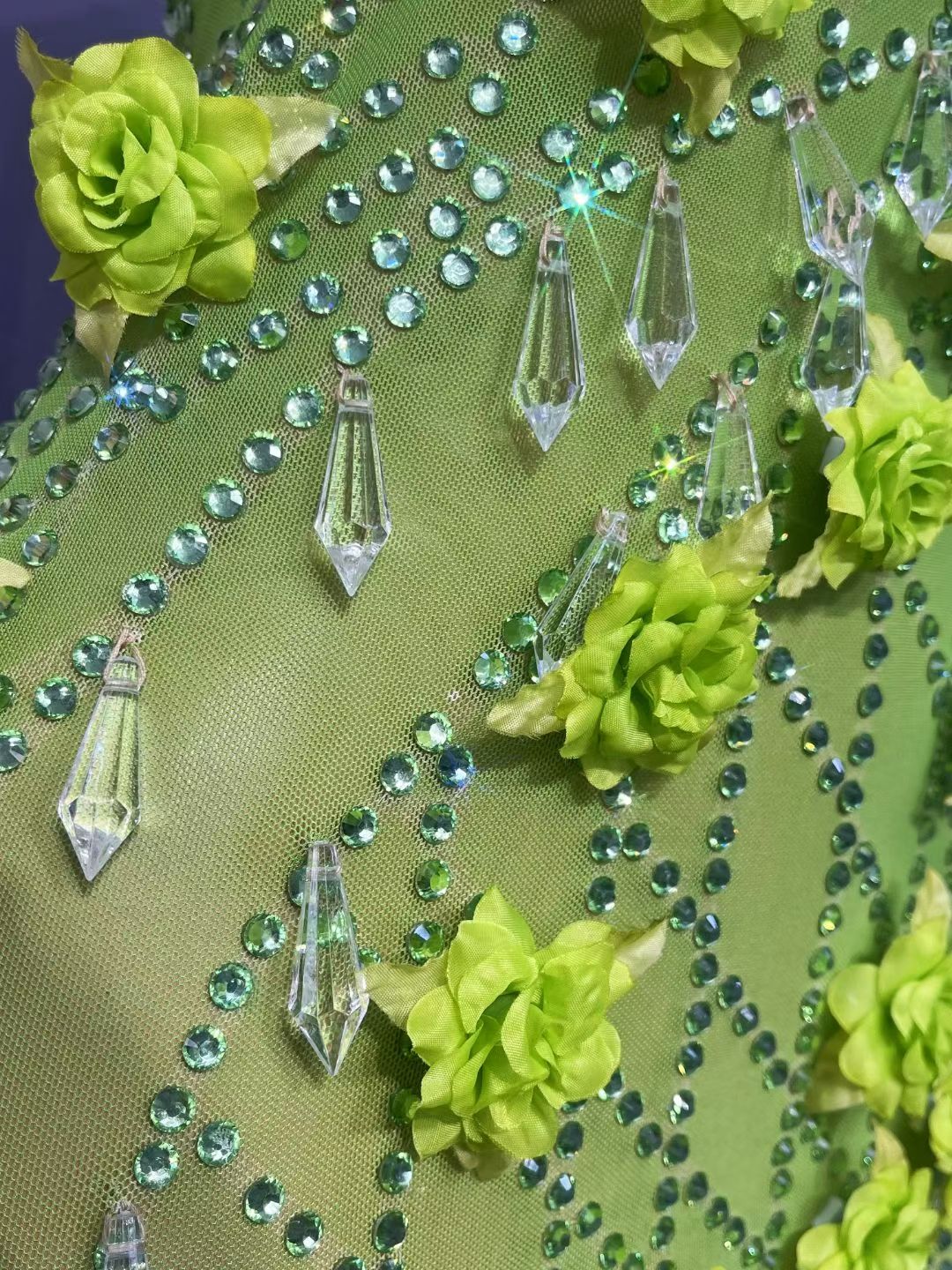 Lvguang Full Green Crystal Pendant Dress