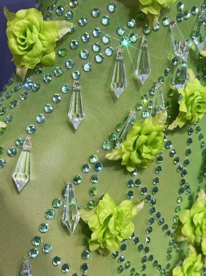 Lvguang Full Green Crystal Pendant Dress