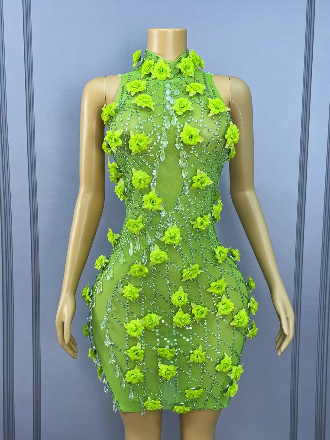 Lvguang Full Green Crystal Pendant Dress
