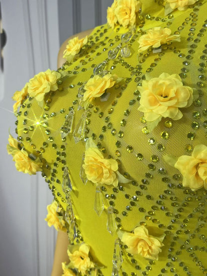 Huangguang Yellow Crystal Pendant Dress