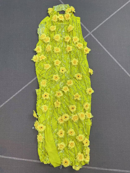 Huangguang Yellow Crystal Pendant Dress