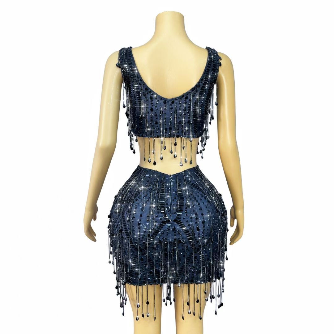 CELESINYI Caodi Crystal Black Fringe Set