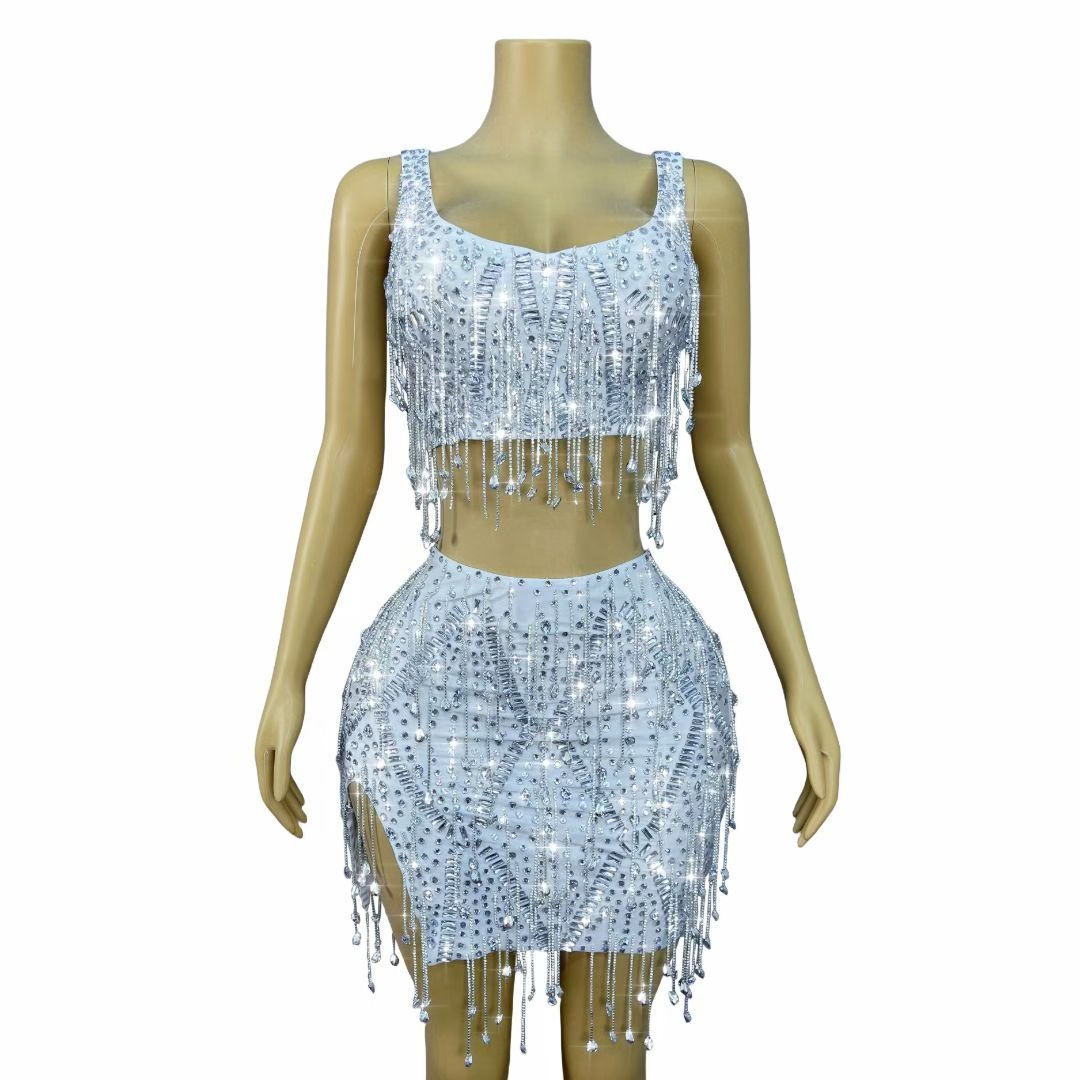 CELESINYI Caodi Crystal White Fringe Set