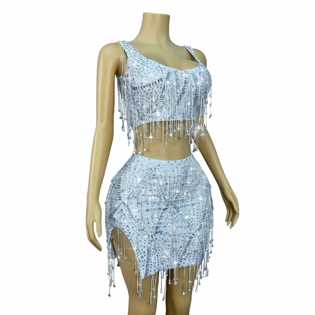CELESINYI Caodi Crystal White Fringe Set