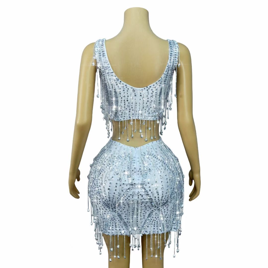 CELESINYI Caodi Crystal White Fringe Set
