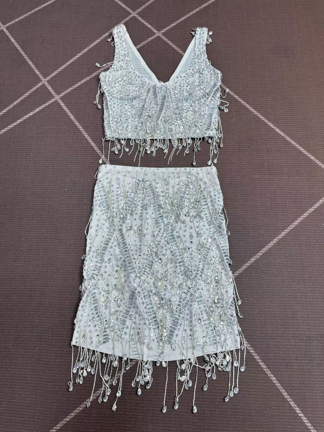 CELESINYI Caodi Crystal White Fringe Set