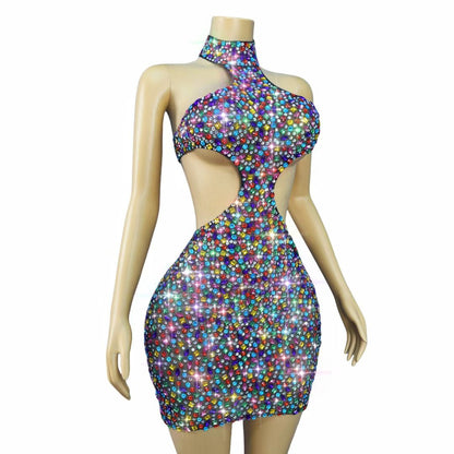 Nihongdeng Colorful Diamond Hollow-Out Dress