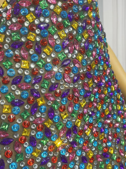 Nihongdeng Colorful Diamond Hollow-Out Dress