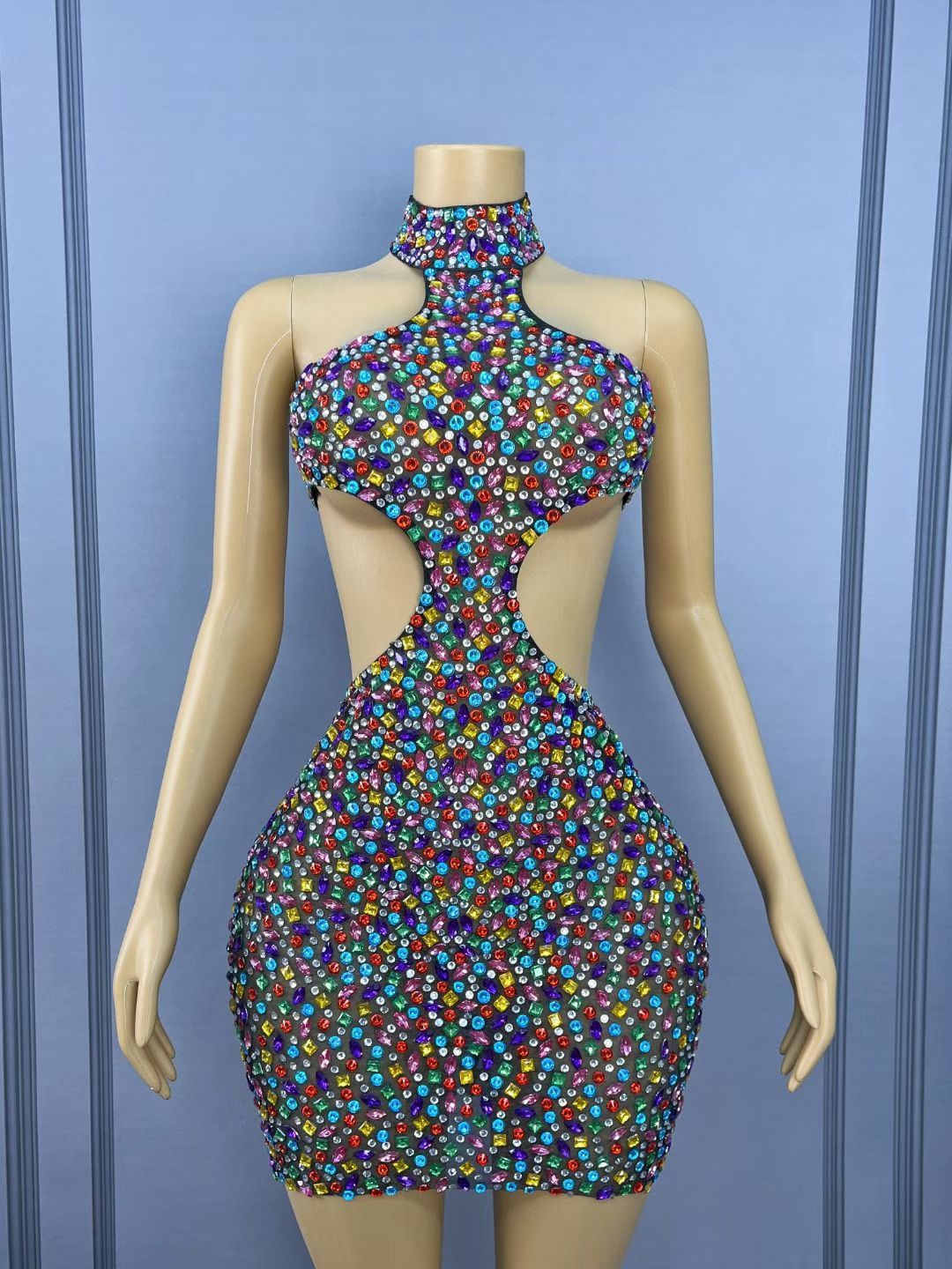 Nihongdeng Colorful Diamond Hollow-Out Dress