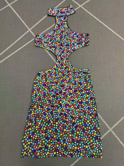 Nihongdeng Colorful Diamond Hollow-Out Dress