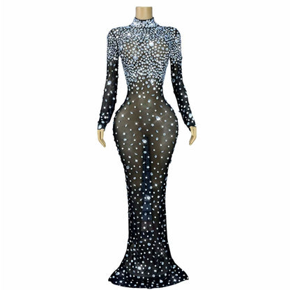Dashuijing Elegant Long-Sleeved Diamonds Prom Gown