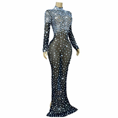 Dashuijing Elegant Long-Sleeved Diamonds Prom Gown