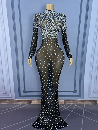 Dashuijing Elegant Long-Sleeved Diamonds Prom Gown