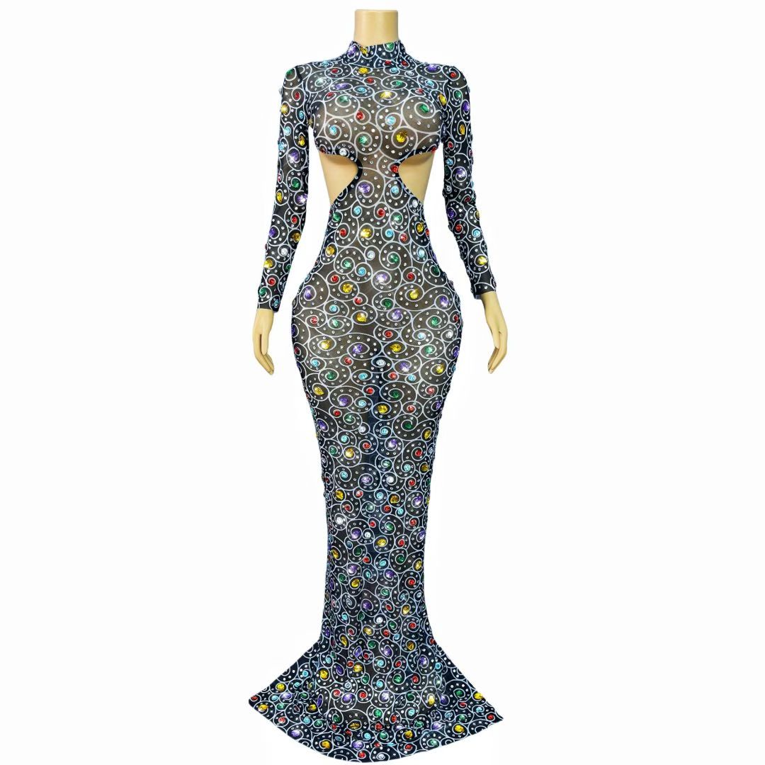 Manhanquanxi Hollow Out Diamond Floor-Length Dresses