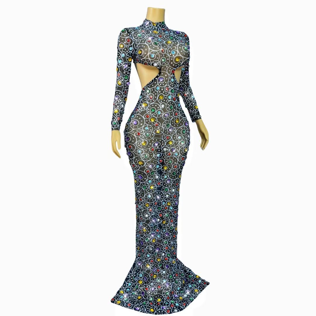 Manhanquanxi Hollow Out Diamond Floor-Length Dresses