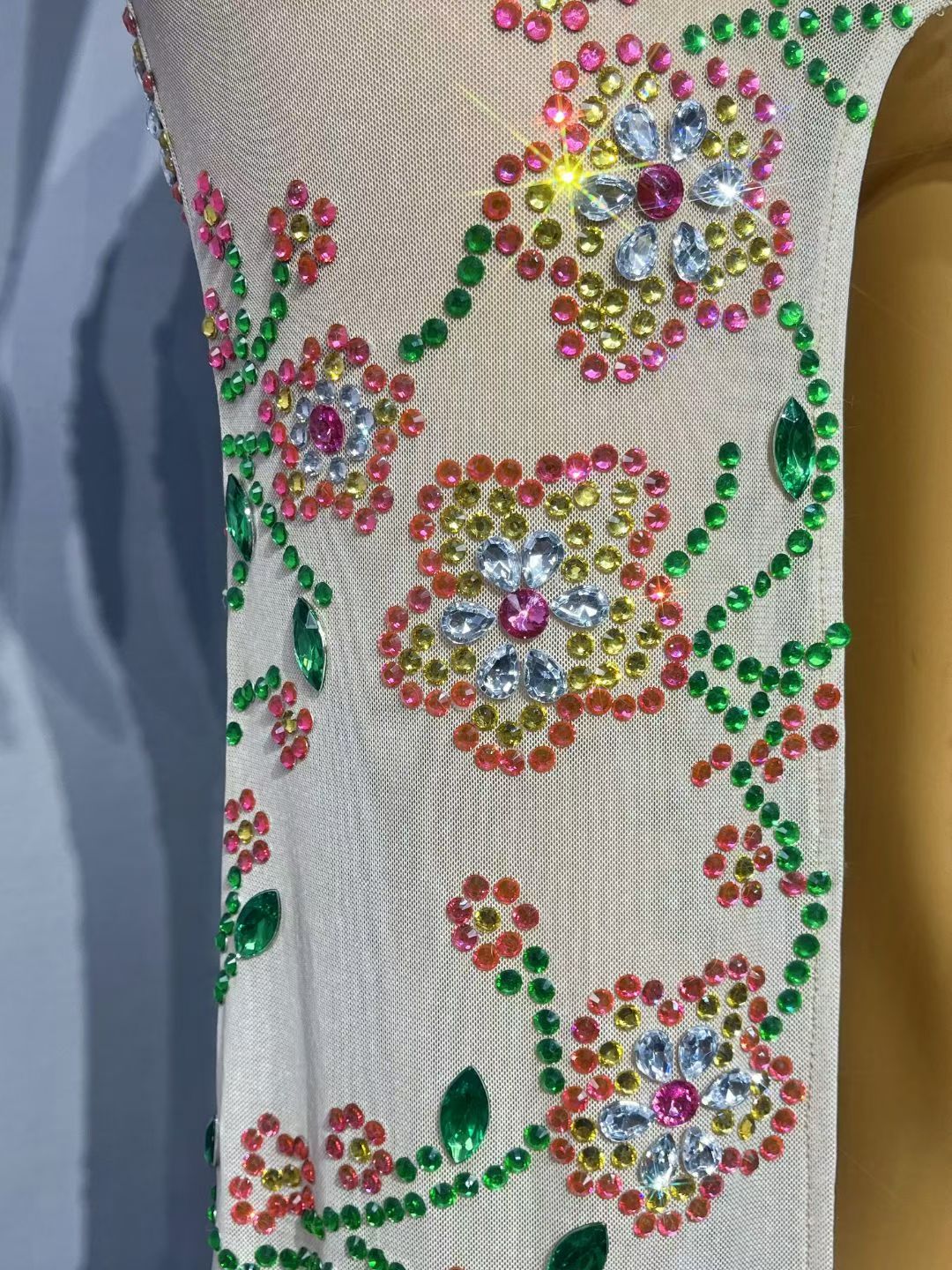 Lvhuaduo Diamond Floral High-Slit Strapless Maxi Dress