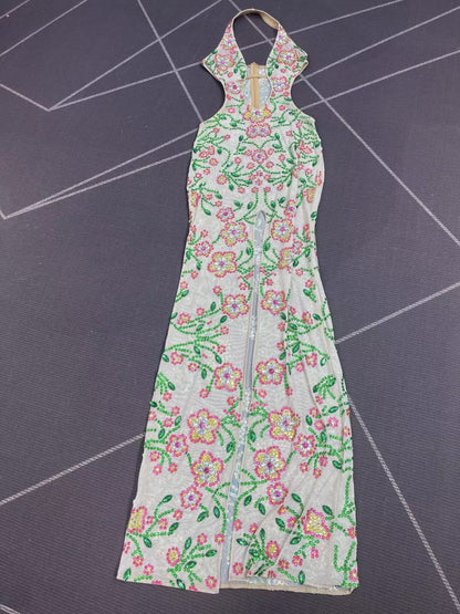 Lvhuaduo Diamond Floral High-Slit Strapless Maxi Dress