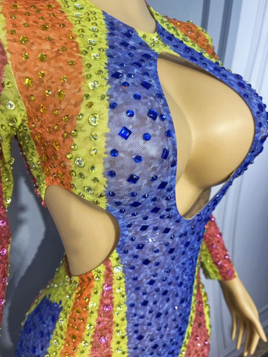 Liucai Colorful Hollow-out Diamond Long Dress