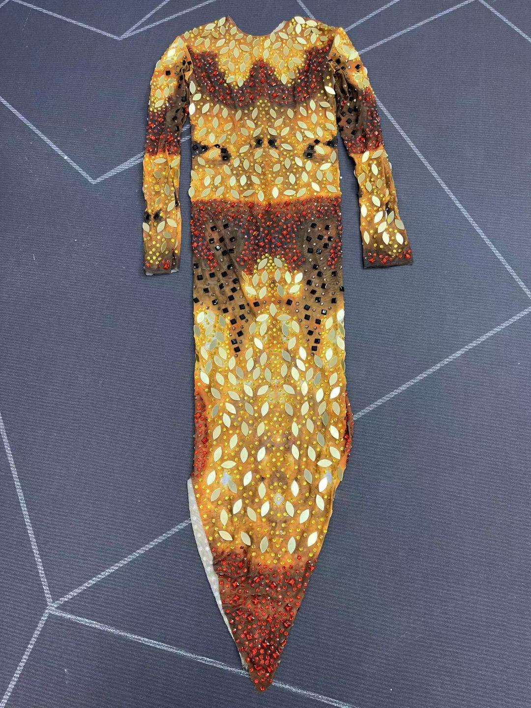 Jinwu Mirror-effect Rhinestone Long-sleeve Dress