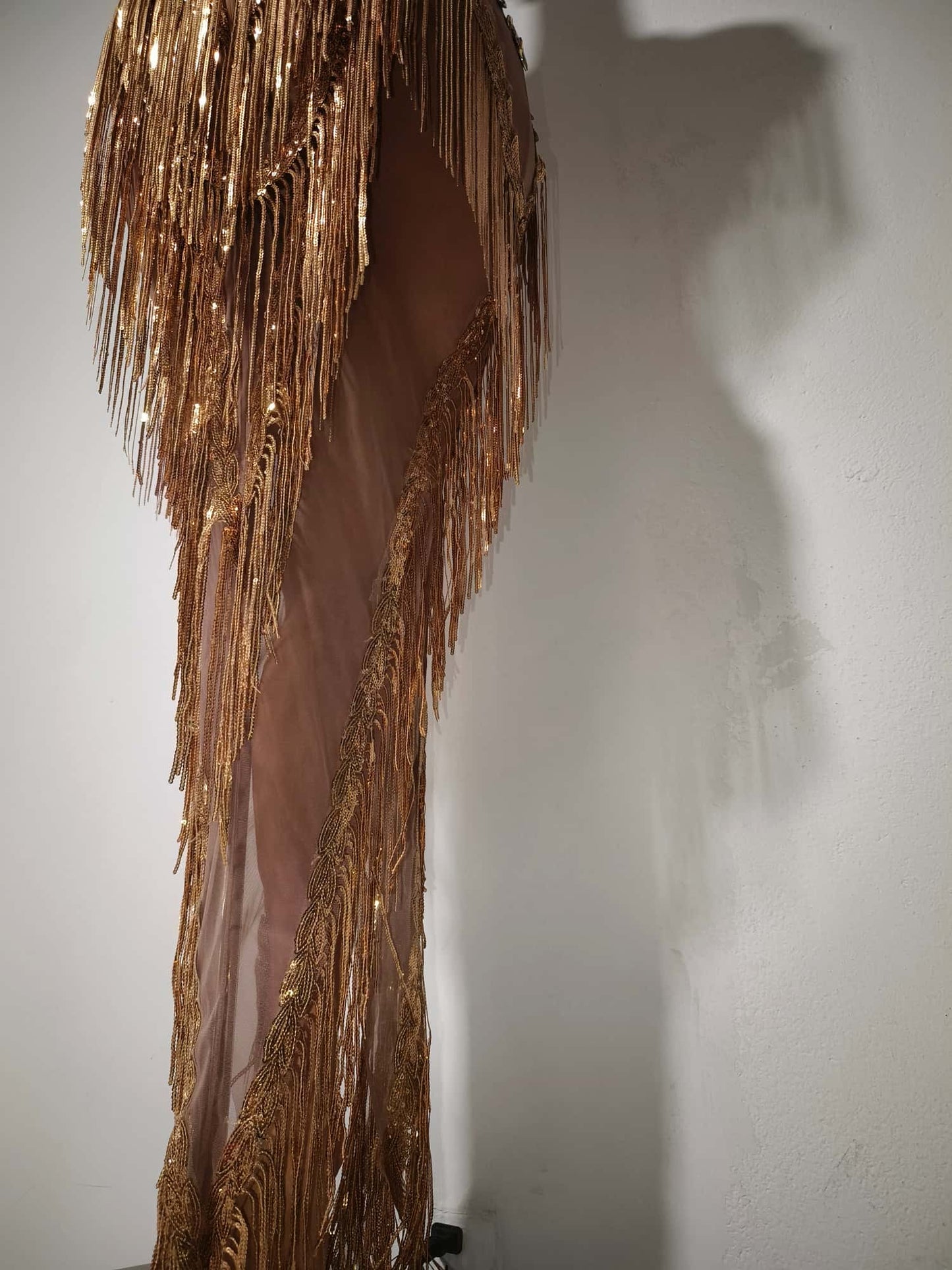 Shexian Golden Sequin Tassel Rhinestone Banquet Dress