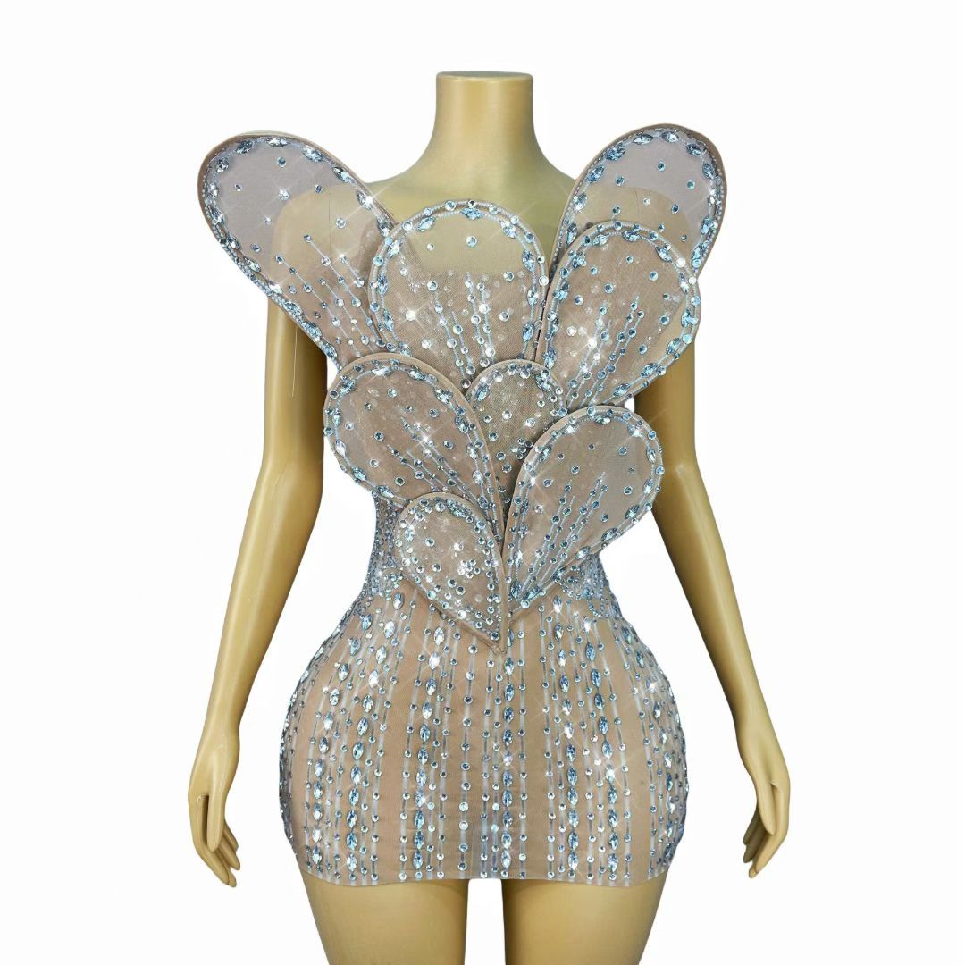 CELESINYI Yehuaban Crystal Light Petal Mini Dress