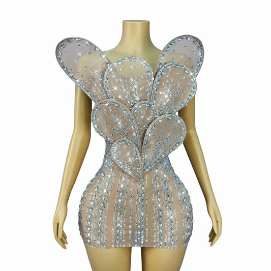CELESINYI Yehuaban Crystal Light Petal Mini Dress