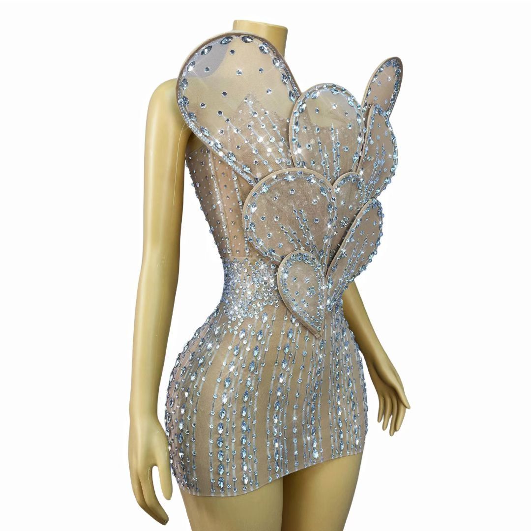 CELESINYI Yehuaban Crystal Light Petal Mini Dress